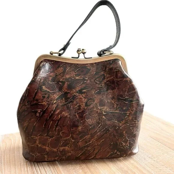 Patricia Nash Laureana Frame Kiss Lock Satchel Bag Purse Abstract Animal Print - Picture 1 of 8